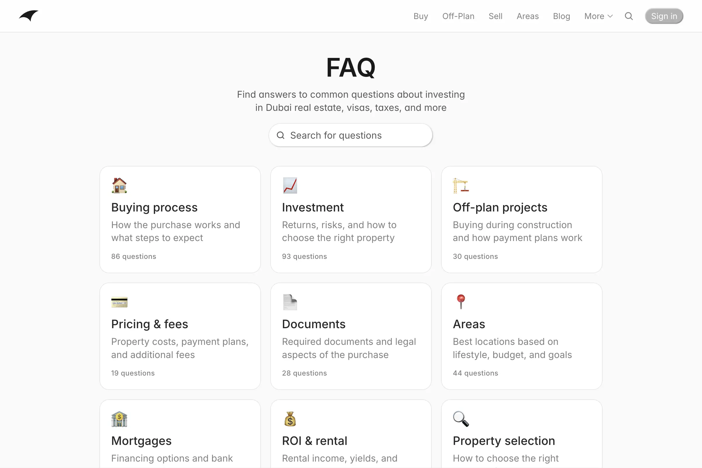 Страница FAQ Tarex с поиском по вопросам и сеткой тематических разделов